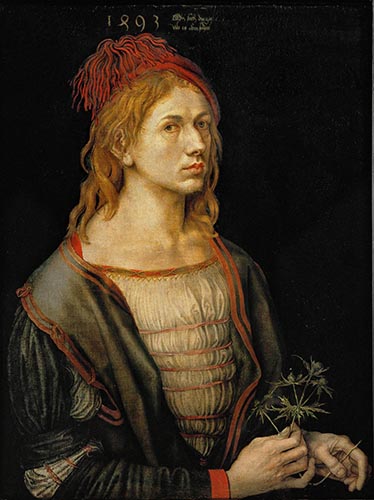 Artwork Image: Portrait of the Artist Holding a Thistle (1493) by Albrecht Dürer